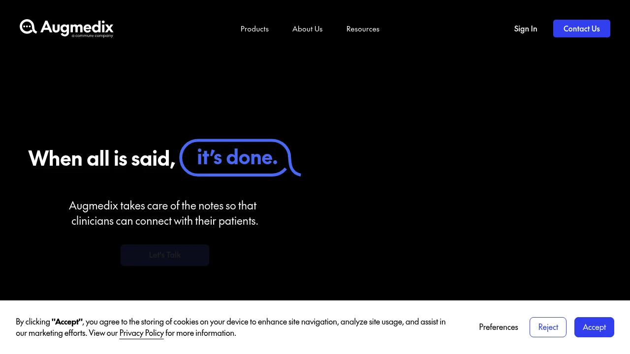 Screenshot of Augmedix website