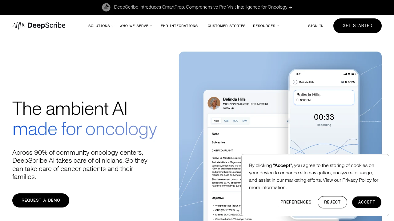 Screenshot of DeepScribe website
