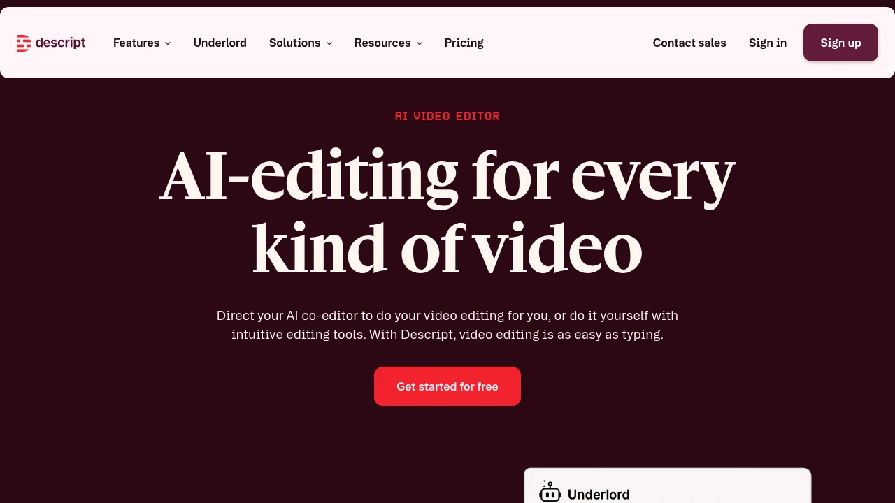 Screenshot of Descript website