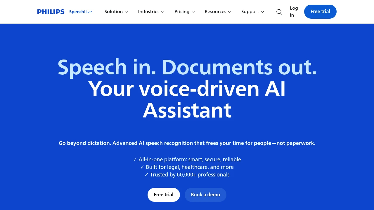 Screenshot of Philips SpeechLive website