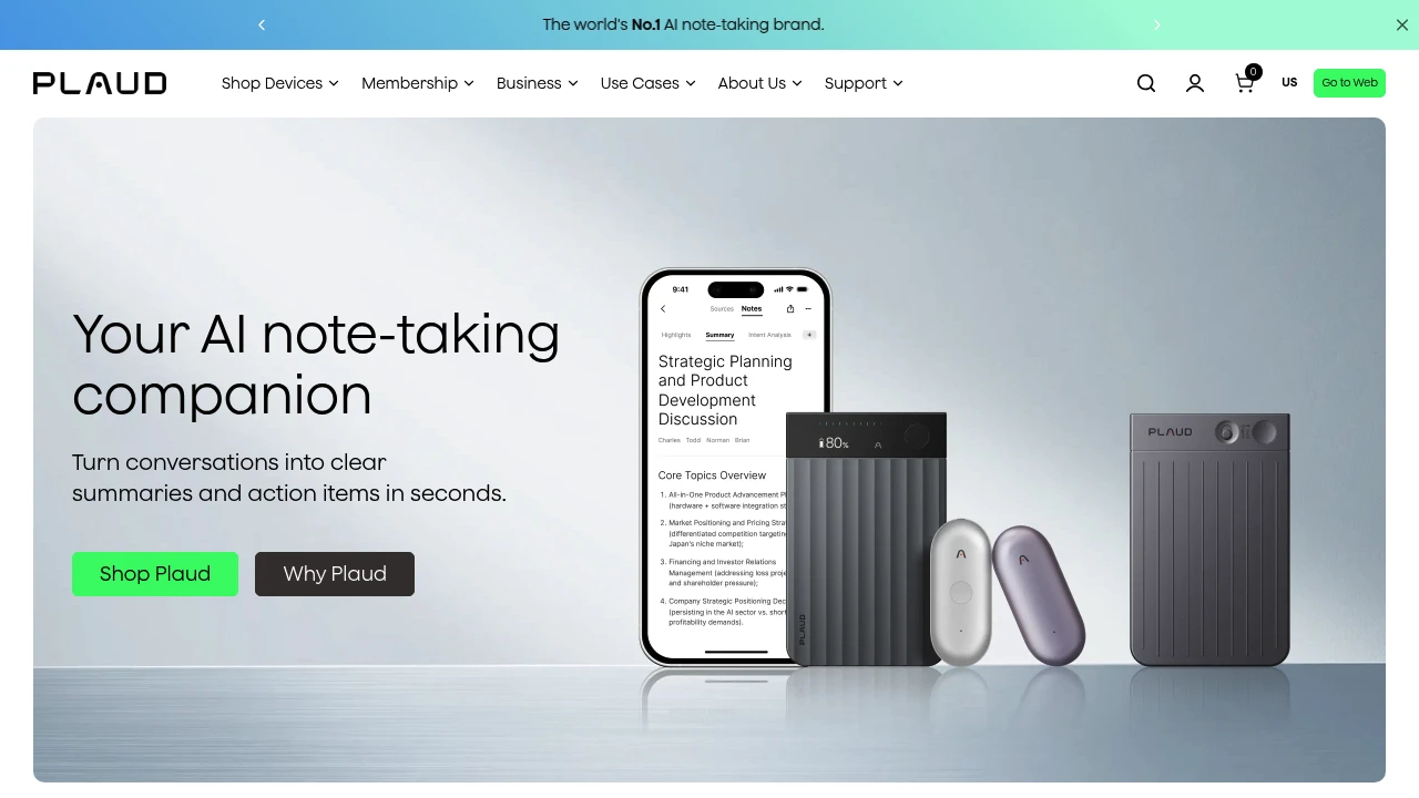 Screenshot of Plaud website