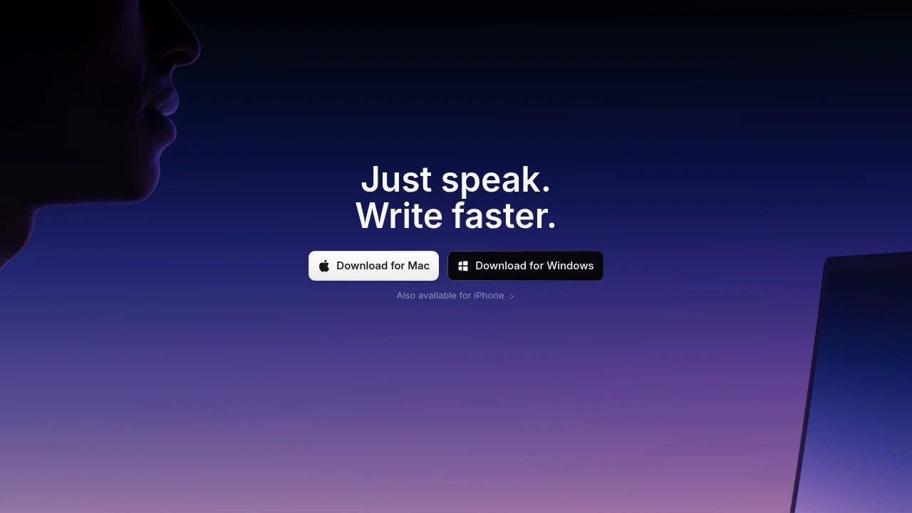 Screenshot of the superwhisper homepage