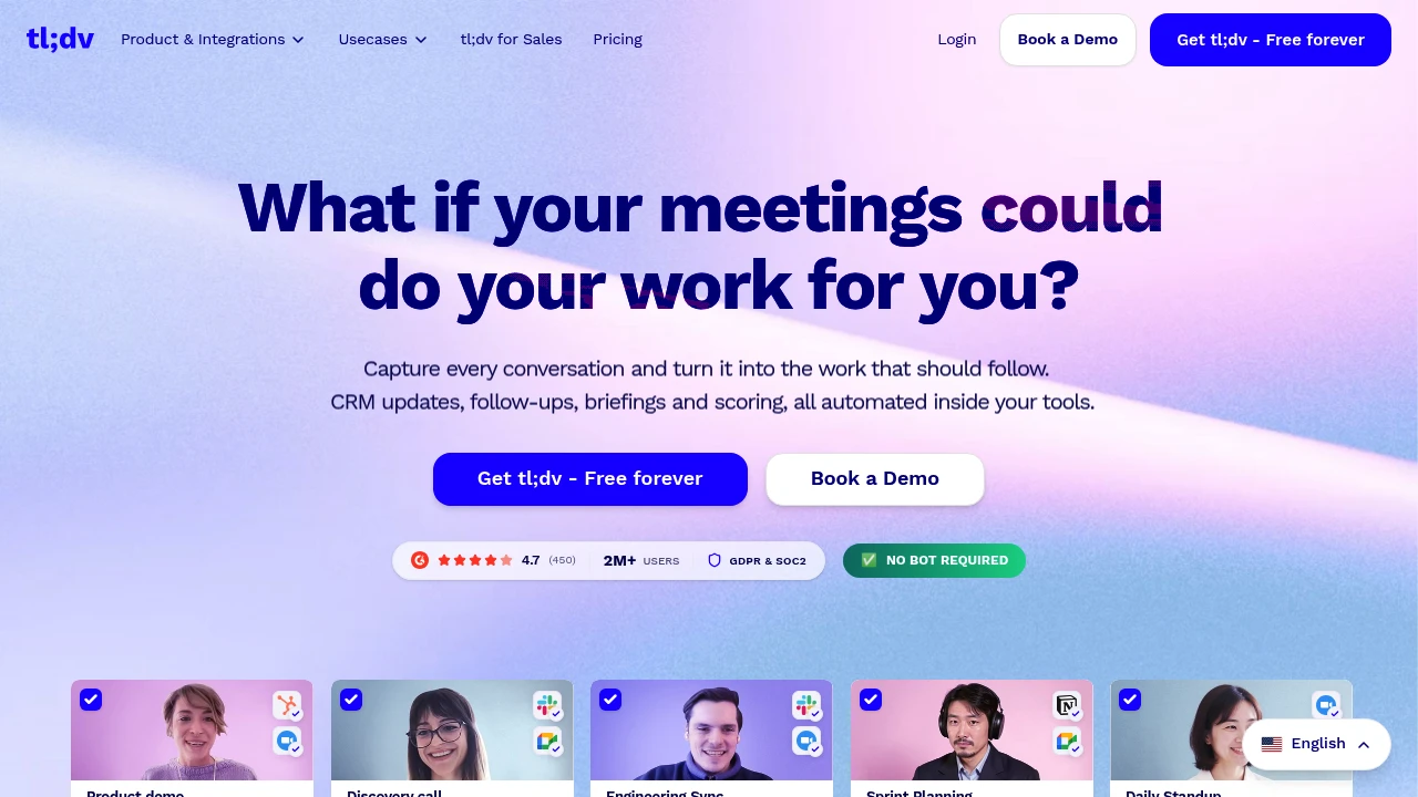 Screenshot of tl;dv website