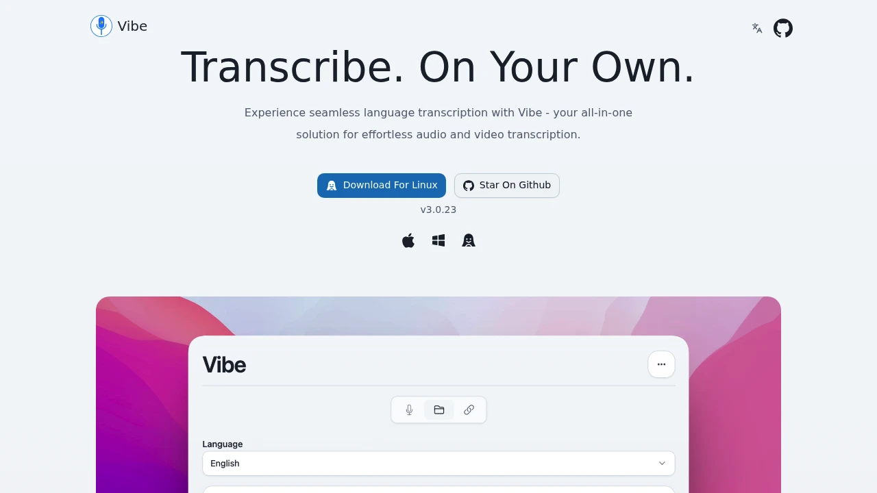 Screenshot of Vibe website