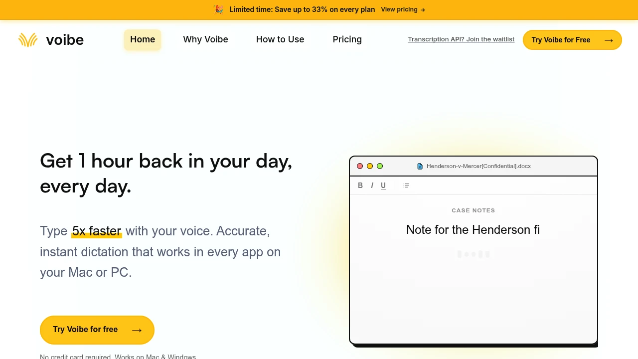 Screenshot of Voibe website